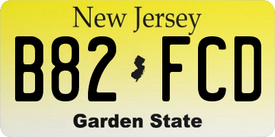 NJ license plate B82FCD