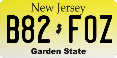 NJ license plate B82FOZ