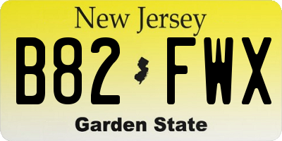 NJ license plate B82FWX