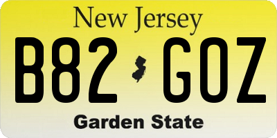 NJ license plate B82GOZ