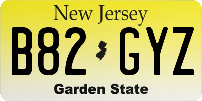 NJ license plate B82GYZ