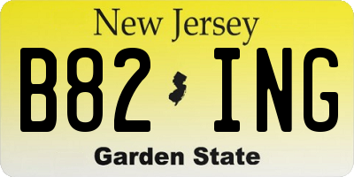 NJ license plate B82ING