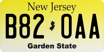 NJ license plate B82OAA