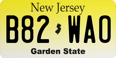 NJ license plate B82WAO
