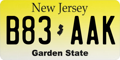 NJ license plate B83AAK