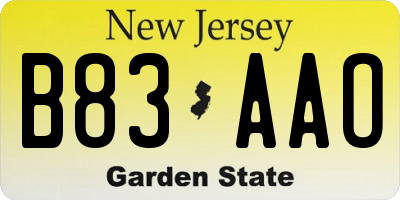NJ license plate B83AAO
