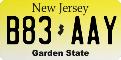 NJ license plate B83AAY