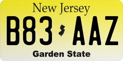 NJ license plate B83AAZ