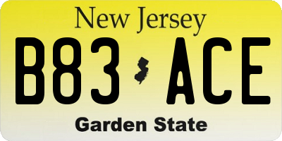 NJ license plate B83ACE