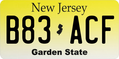 NJ license plate B83ACF