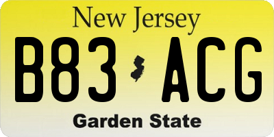 NJ license plate B83ACG