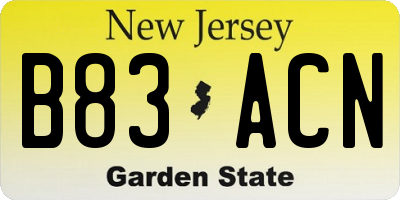 NJ license plate B83ACN