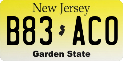 NJ license plate B83ACO