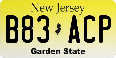 NJ license plate B83ACP