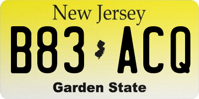 NJ license plate B83ACQ