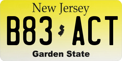 NJ license plate B83ACT