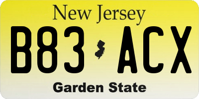 NJ license plate B83ACX