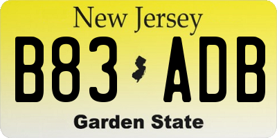 NJ license plate B83ADB