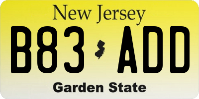 NJ license plate B83ADD