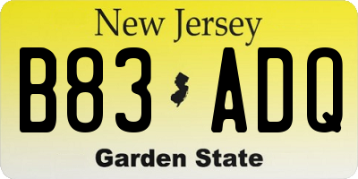 NJ license plate B83ADQ