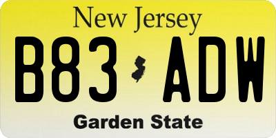 NJ license plate B83ADW