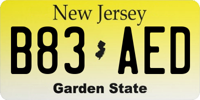 NJ license plate B83AED