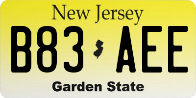 NJ license plate B83AEE
