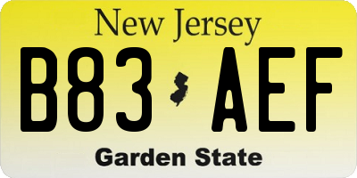 NJ license plate B83AEF