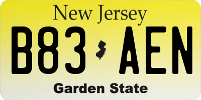 NJ license plate B83AEN