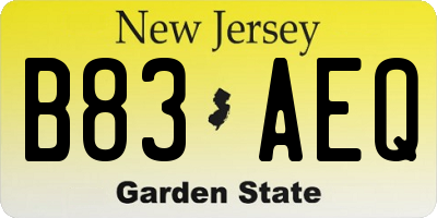 NJ license plate B83AEQ