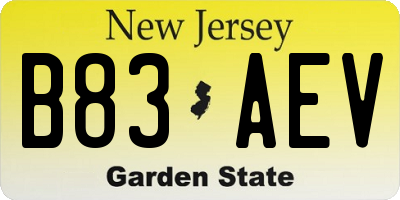 NJ license plate B83AEV