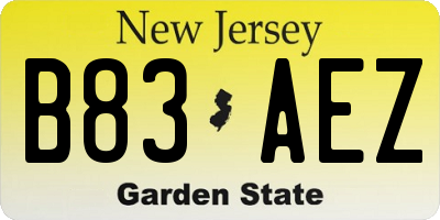 NJ license plate B83AEZ