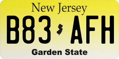 NJ license plate B83AFH