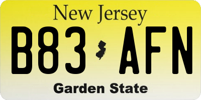 NJ license plate B83AFN