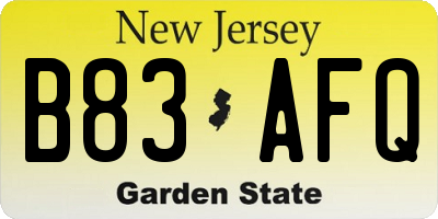 NJ license plate B83AFQ