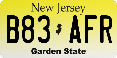 NJ license plate B83AFR