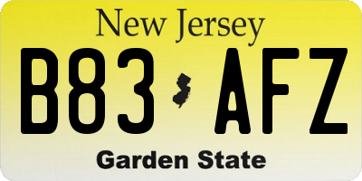 NJ license plate B83AFZ