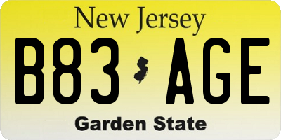 NJ license plate B83AGE