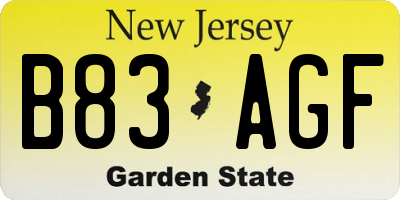 NJ license plate B83AGF