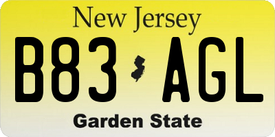 NJ license plate B83AGL