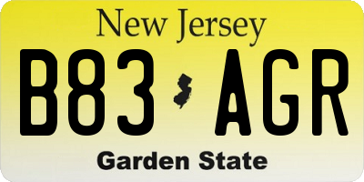 NJ license plate B83AGR