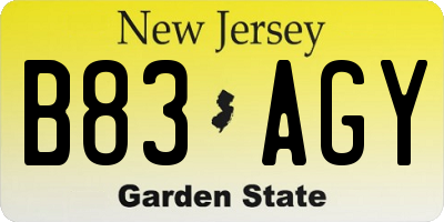 NJ license plate B83AGY