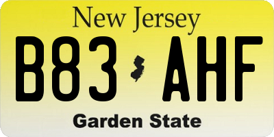 NJ license plate B83AHF
