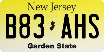 NJ license plate B83AHS