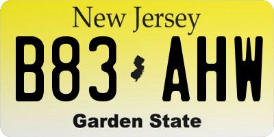 NJ license plate B83AHW