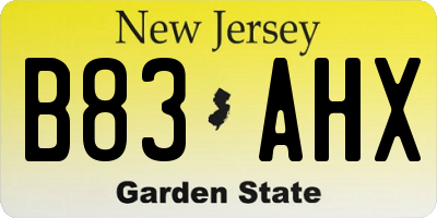 NJ license plate B83AHX