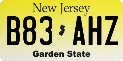 NJ license plate B83AHZ
