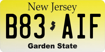 NJ license plate B83AIF