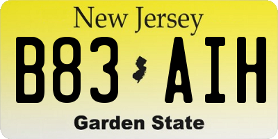NJ license plate B83AIH
