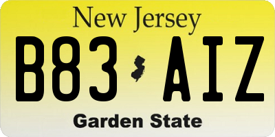 NJ license plate B83AIZ